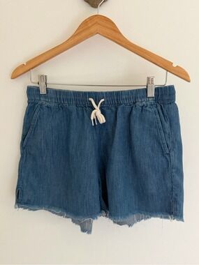 Madewell Chambray Raw Hem Pull-On Shorts Blue S Linen Blend